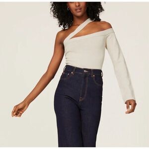 GAUGE81 Xavia Top Womens Small Beige Strap Detail Knit One-Shoulder